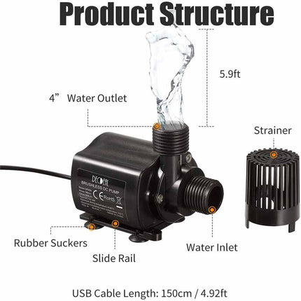DC 12V Submersible Brushless Water Pump Aquarium Fountain Fish Pond Pump 500L/H