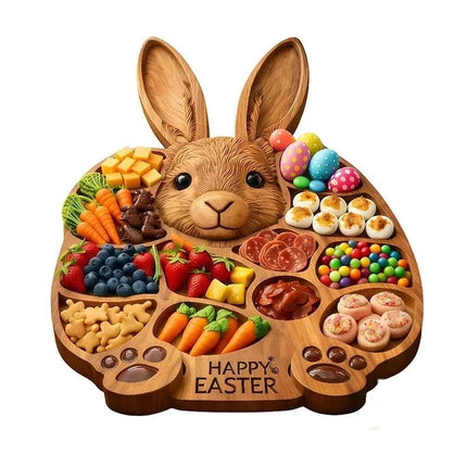 Easter Bunny Wooden Serving Platter, Ideal Gift, Easy to Clean, 14" X 14", Kitchen Essentials