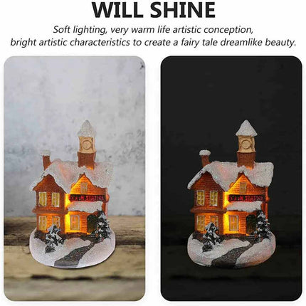 Christmas Decoration Resin Small House Micro Landscape LED Resin House Xmas Gift