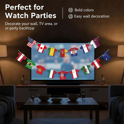 2026 World Cup Football Bunting Banner, 49Pcs Jersey Shape Flags, Sports Event Party Decoration