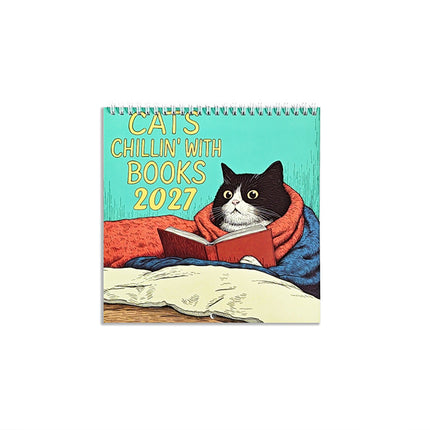2027 Cats Chillin' with Books Wall Calendar, Cat Art Monthly Planner