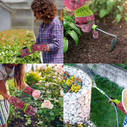 Ladies Long Sleeve Gardening Gloves - Thorn Proof Leather Gauntlet Garden