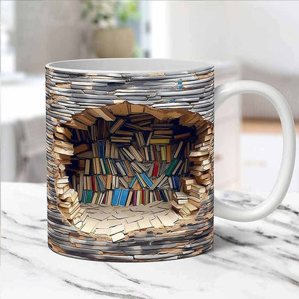 3D Bookshelf Mug-Library Book Shelf Mugs, Book Lover Ceramic Mug Xmas Gift