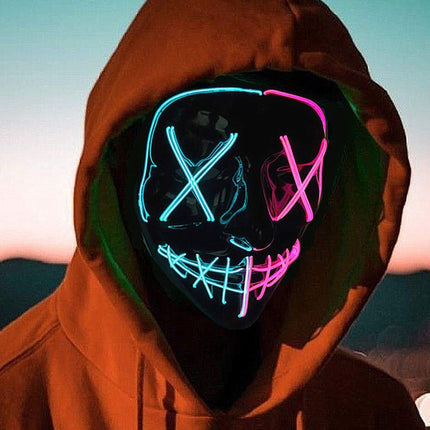 LED Purge Mask, Glow in The Dark Light Up Halloween Scary Mask for Rave Festival Costume