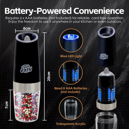 2 Pack Electric Salt & Pepper Shakers – Gravity Operated Spice Grinders