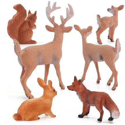 6pcs/Set Woodland Animal Figures – Deer Fox Rabbit Squirrel Ornaments