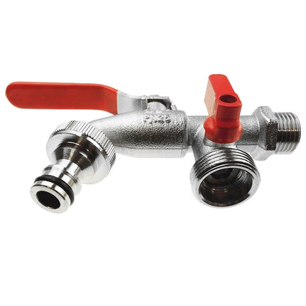 High Quality 1/2" BSP Double Duo Outlet Garden Tap Brass Nickel Plated Automatic