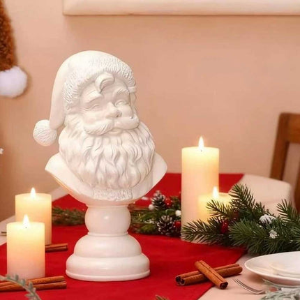 Christmas Tabletop Santa Bust Decoration - 15cm White Resin Santa Claus Head Statue