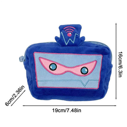 Cartoon Tech Character Plush Pouch - Soft Zipper Storage Bag