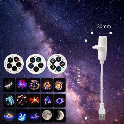 360° Galaxy Projector Night Light USB Lamp 3 Films 15 Projection Patterns