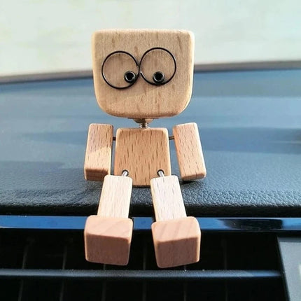 New Shaking Wooden Man Figure Decoration with 12 Magnetic Expressions Fun Swinging Desktop Ornament