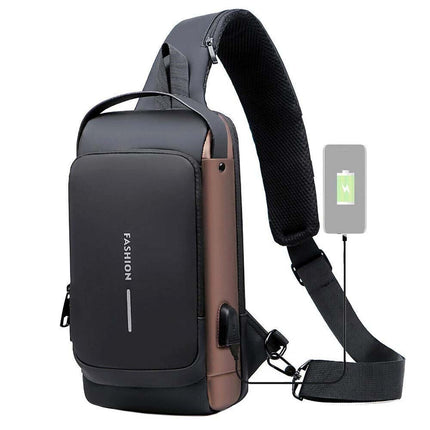 Men's Anti-Theft Crossbody Sling Bag with Lock & USB Charging Port, Lightweight Chest Shoulder Bag