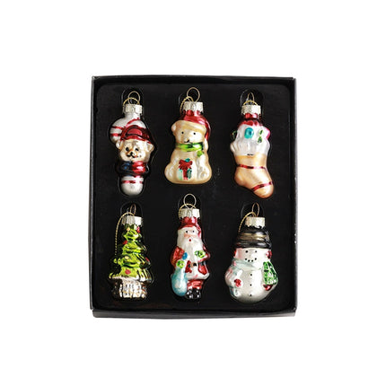 Set of 6 Retro‑Style Glass Christmas Tree Hanging Ornaments, Nostalgic Festive Decorations
