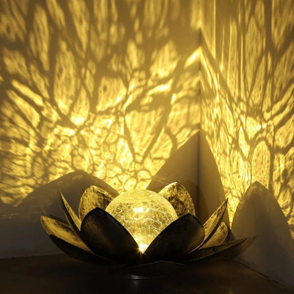 Solar Lotus Flower Light LED Damasque Silver Glass Crackle Ball Ornament 28cm