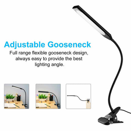 USB Clip On Desk Lamp Flexible Clamp Reading Light LED Bed Table Bedside Night