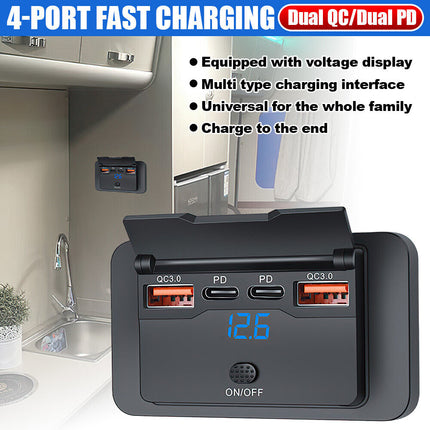 Car DC 12V-24V PD Type C USB Port Fast Charger Socket Power Outlet Panel Charge