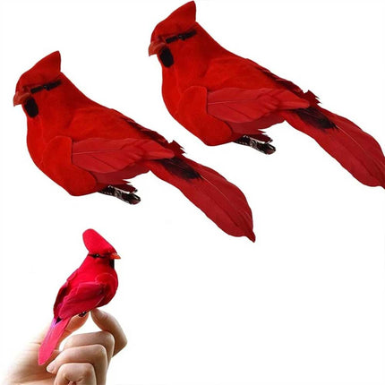 12PCS Red Cardinal Bird Ornaments: Clip-On Feathered Realistic Style for Home Decor