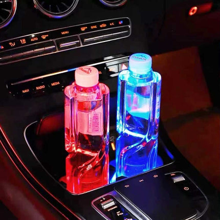 2Pcs RGB LED Car Cup Holder Light Mats Universal Interior Drink Coaster Lights