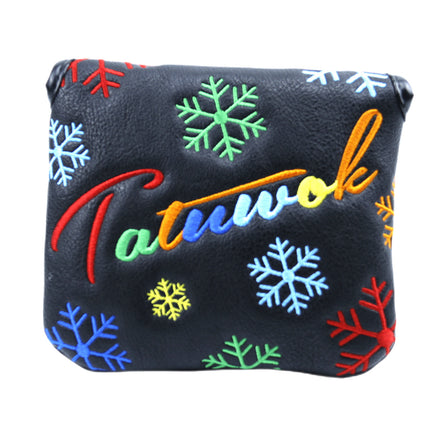 Snowflake Embroidered PU Leather Golf Mallet Putter Headcover, Golf Club Protector