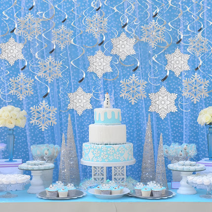 35pcs/set Snowflake Swirls – Festive Christmas Party Foil Hanging Decorations, Sparkling Ceiling Ornaments Perfect as Holiday Gift