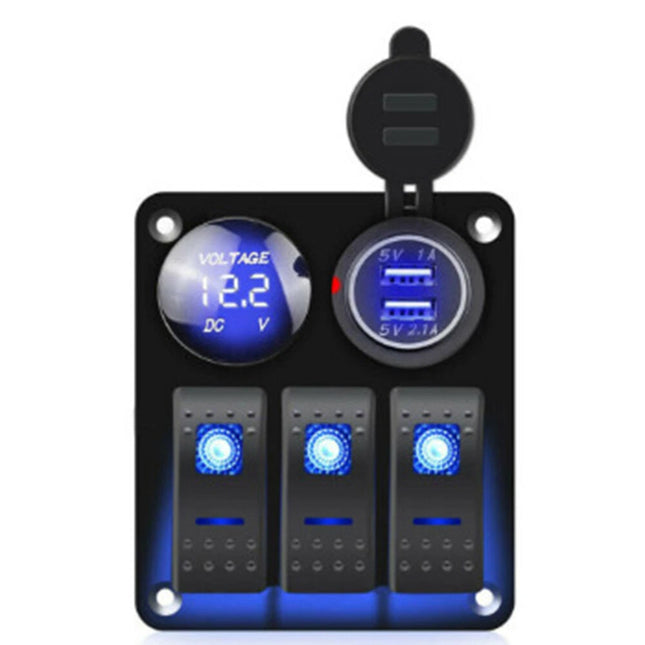 3 Gang 12V/24V LED Light Switch Control Panel USB Charger Car Boat RV Waterproof