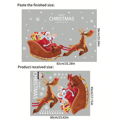 Santa Claus Sleigh Wall & Window Sticker - Christmas Glass Door Vinyl Decal for Home Decor