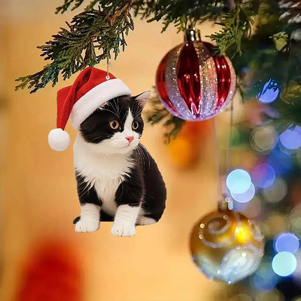 5X Cute Cat Christmas Tree Hanging Ornaments - 2D Acrylic Cat Lover Decorations
