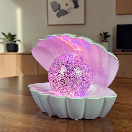 7 Colour Changing LED Clam Shell Mood Light White Glitter Table Lamp