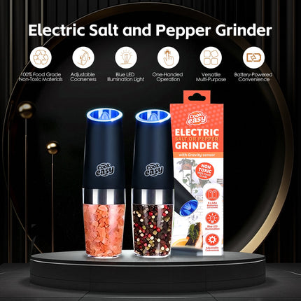 2 Pack Electric Salt & Pepper Shakers – Gravity Operated Spice Grinders