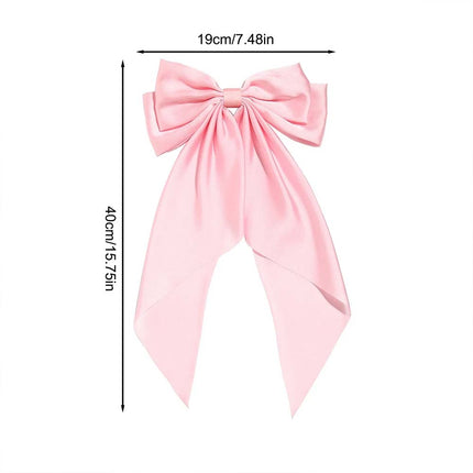 Korean Style Long Satin Bow Hair Clip, Premium Fabric Zinc Alloy Spring Barrette, Elegant Hair Accessory for Women & Girls