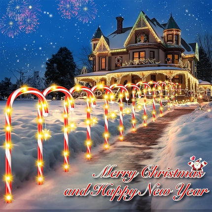 5IN1 Christmas Red LED Cane Lights Solar-Powered Outdoor Candy Path Garden Decoration