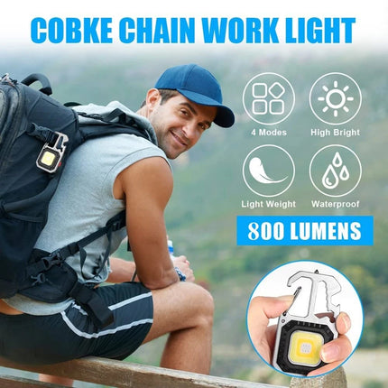 1x  Magnetic COB LED Keychain Torch - USB Rechargeable Mini Work Light for Outdoor and Repair