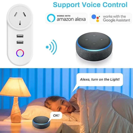 WiFi Smart Socket, Dual Plug Home Outlet Adaptor, Works with Alexa & Google Home