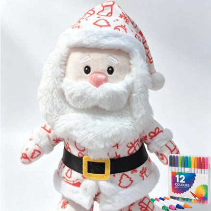 DIY Paintable Blank Santa Claus Plush Toy, Unpainted Christmas Stuffed Doll for Hand‑Painting Craft Project