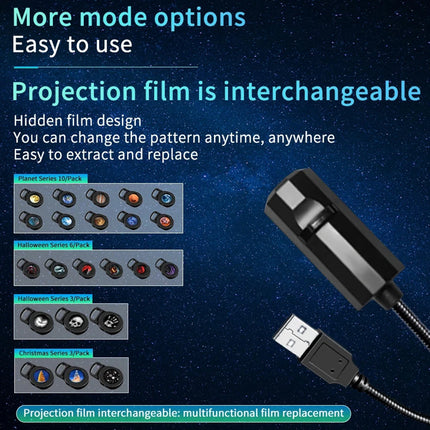 Halloween Moon Projector Night Light, USB LED Lamp with 6 Projection Films Holiday Decor
