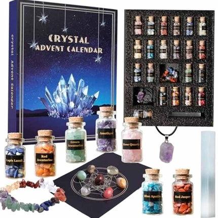 2026 Crystal Advent Calendar, 24‑Day Natural Gemstone Countdown Gift Box for Crystal Collectors