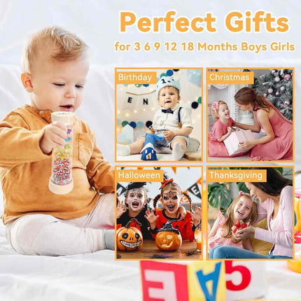 Wooden Rattle Rain Stick Toy, Montessori Musical Sensory Toy 6-12 Months