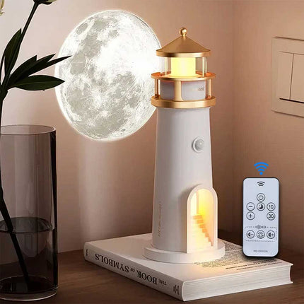 3 in 1 Lighthouse Moon Projector Lamp, Bluetooth Speaker, White Noise Ocean Sound Night Light