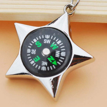 Metal Compass Key Chain Chrome Keyring Pendant Fashion Accessory Gift