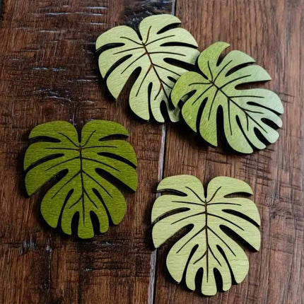 10Pcs Wooden Drink Coaster Set, Bamboo Leaf Pattern Non-Slip Heat Resistant Coffee Cup Mats