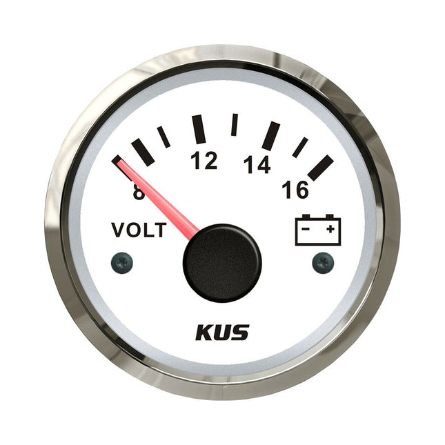 KUS Boat Voltmeter Marine Battery Gauge Car Truck RV Range 8-16V 52mm
