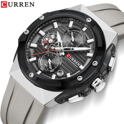 Men's Sports Quartz Wrist Watch with Calendar, Silicone Strap Casual Male Daily Watch