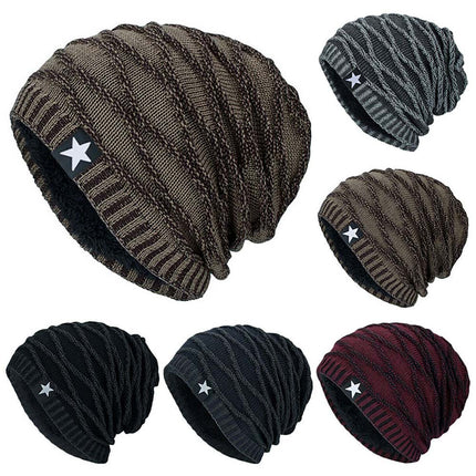 Men Knitted Thermal Slouch Beanie Hat Winter Fleece Lined Warm Skull Ski Cap