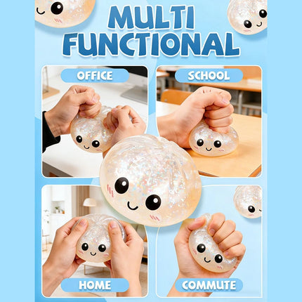 2 Pack Steamed Bun Shaped Slow-Rise Foam Squeeze Toys, Cute Facial Pattern Stress Relief Sensory Hand Play Toy