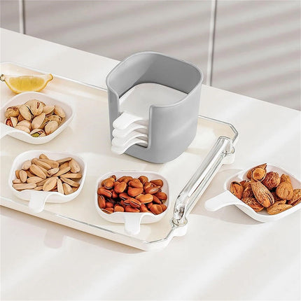 6Pcs Dipping Sauce Plate & Holder Set - Plastic Dishes with Storage Box