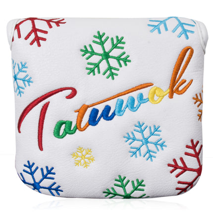 Snowflake Embroidered PU Leather Golf Mallet Putter Headcover, Golf Club Protector