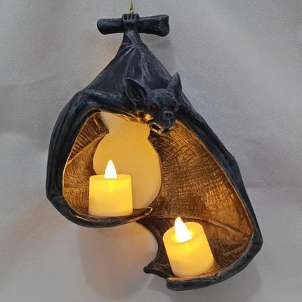 Bat Wall Tealight Holder Halloween Candlestick Bat Statue Garden Hanging