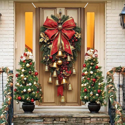 180*90cm Christmas Cloth Door Cover，Bells Wreath Ornament for Wall Festival Party Decoration