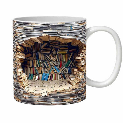 3D Bookshelf Mug-Library Book Shelf Mugs, Book Lover Ceramic Mug Xmas Gift