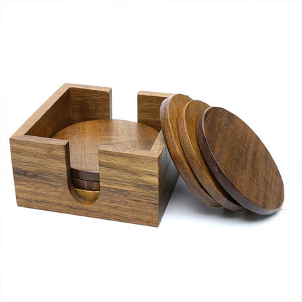 Round Coasters Set of 6 Acacia Wood for Drinks, Coffee & Tea Ideal for Home and Dining Use